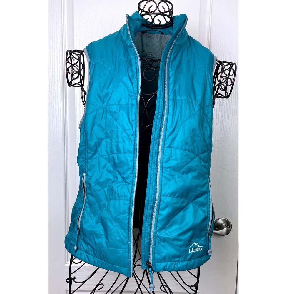 LL Bean Womens PrimaLoft Packaway Packable Vest Teal Blue‎ Quilted Puffer Sz XS